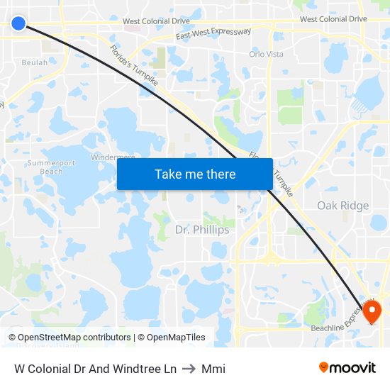 W Colonial Dr And Windtree Ln to Mmi map