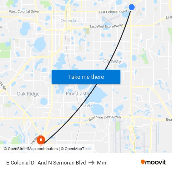 E Colonial Dr And N Semoran Blvd to Mmi map