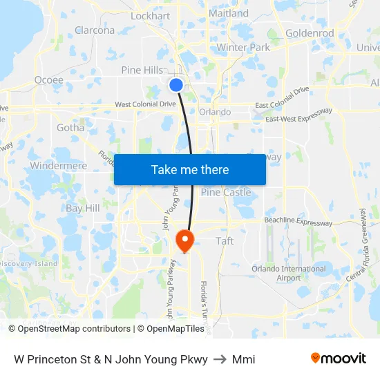 W Princeton St & N John Young Pkwy to Mmi map