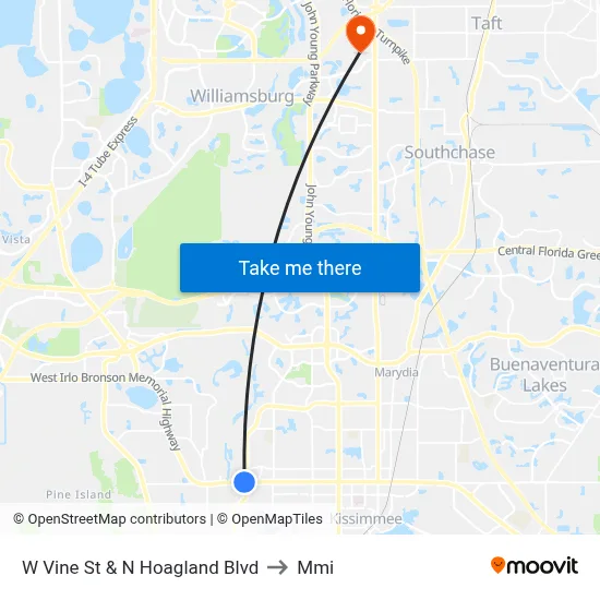 W Vine St & N Hoagland Blvd to Mmi map