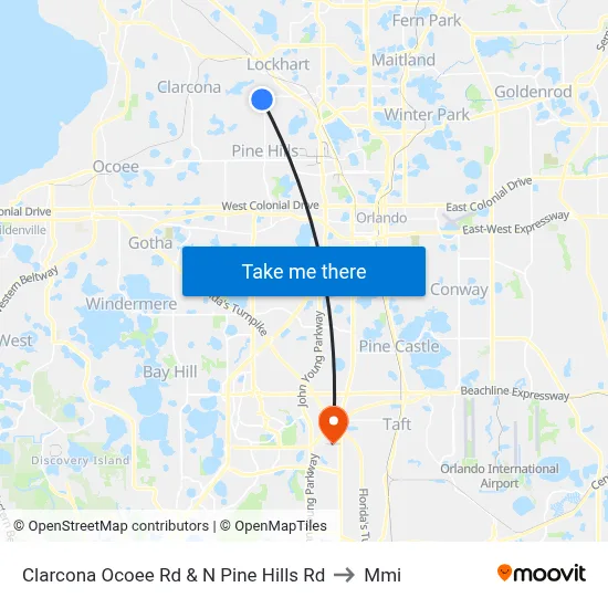 Clarcona Ocoee Rd & N Pine Hills Rd to Mmi map