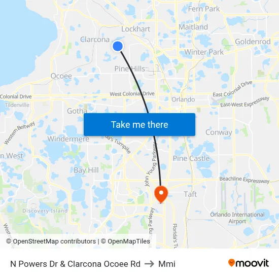 N Powers Dr & Clarcona Ocoee Rd to Mmi map