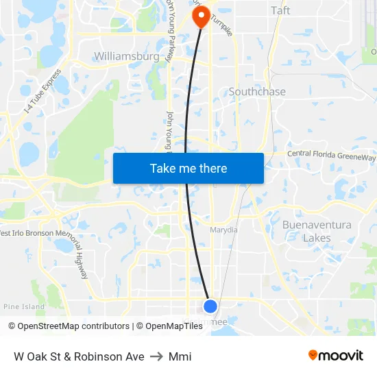 W Oak St & Robinson Ave to Mmi map