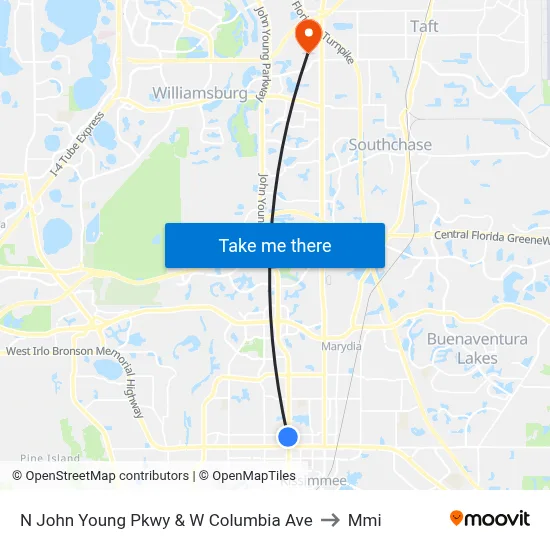 N John Young Pkwy & W Columbia Ave to Mmi map
