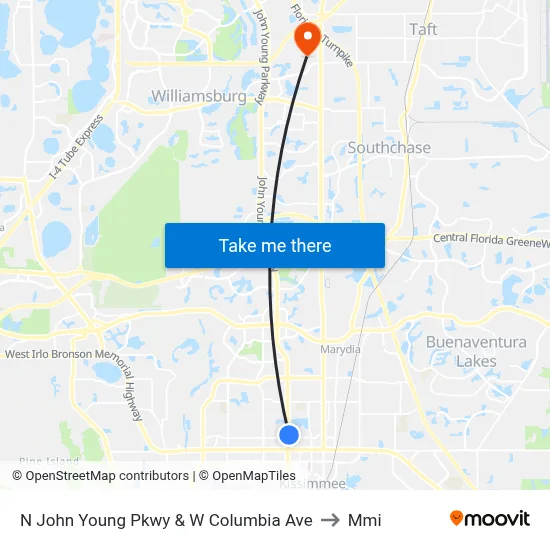 N John Young Pkwy & W Columbia Ave to Mmi map