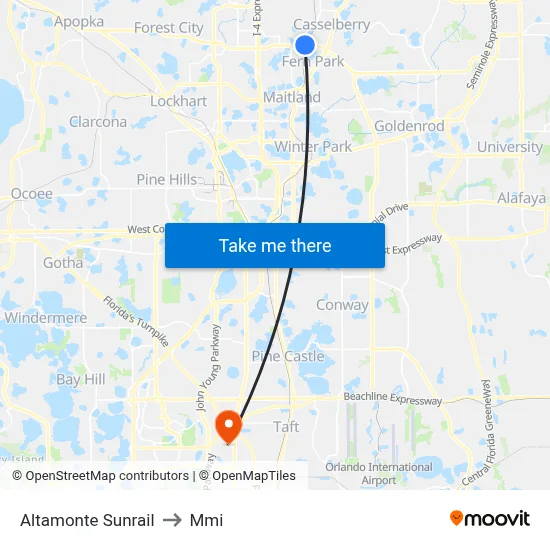 Altamonte  Sunrail to Mmi map