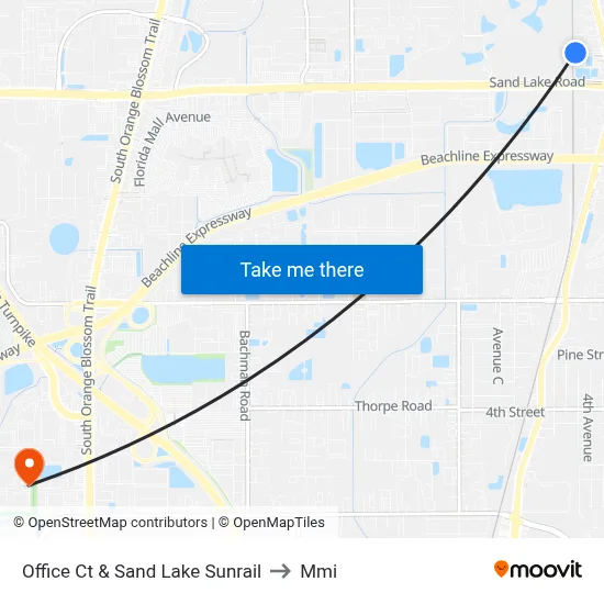 Office Ct & Sand Lake Sunrail to Mmi map