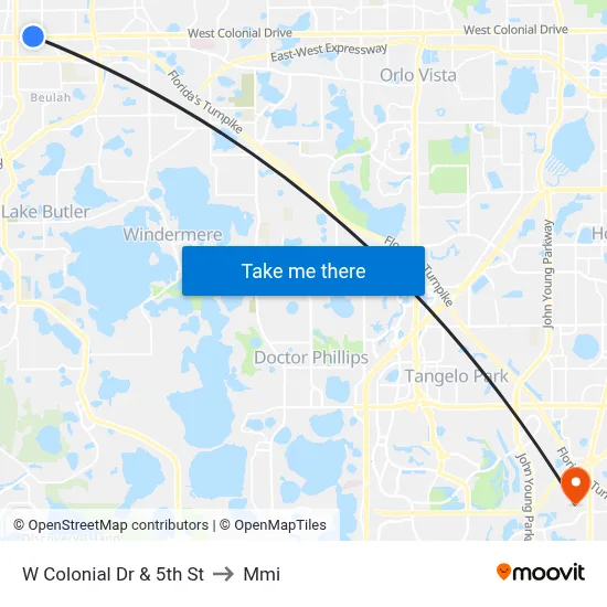 W Colonial Dr & 5th St to Mmi map