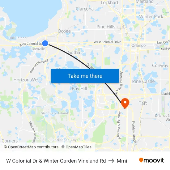 W Colonial Dr & Winter Garden Vineland Rd to Mmi map