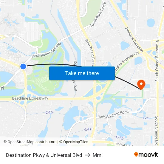 Destination Pkwy & Universal Blvd to Mmi map