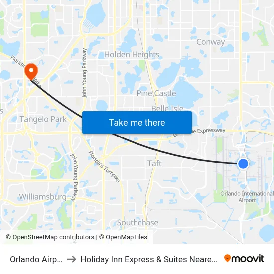 Orlando Airport MCO to Holiday Inn Express & Suites Nearest Universal Orlando map