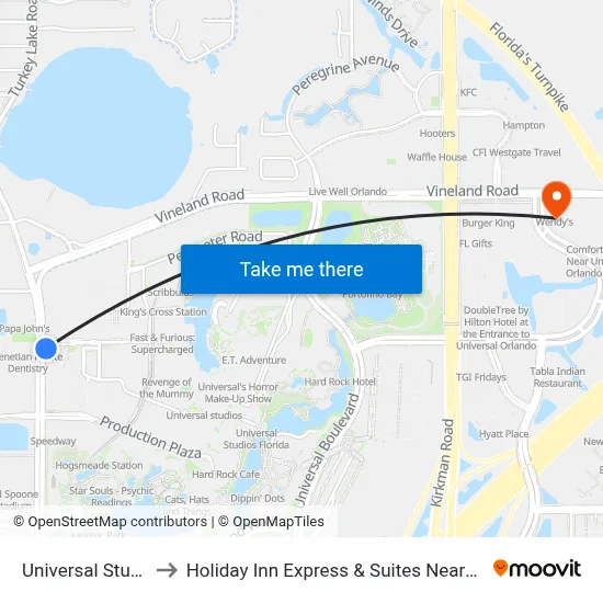 Universal Studios Store to Holiday Inn Express & Suites Nearest Universal Orlando map