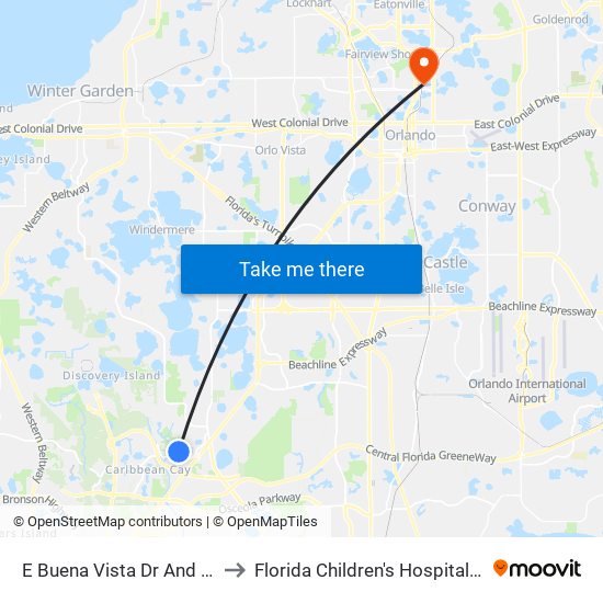 E Buena Vista Dr And Bonnet Creek Pky to Florida Children's Hospital Walt Disney Pavilion map