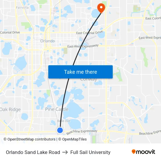 Orlando Sand Lake Road to Full Sail University map