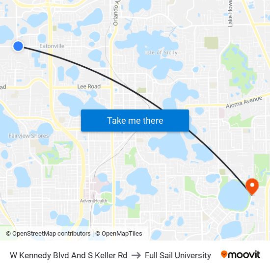 W Kennedy Blvd And S Keller Rd to Full Sail University map
