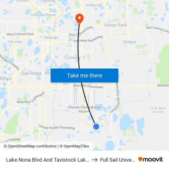 Lake Nona Blvd And Tavistock Lakes Blvd to Full Sail University map