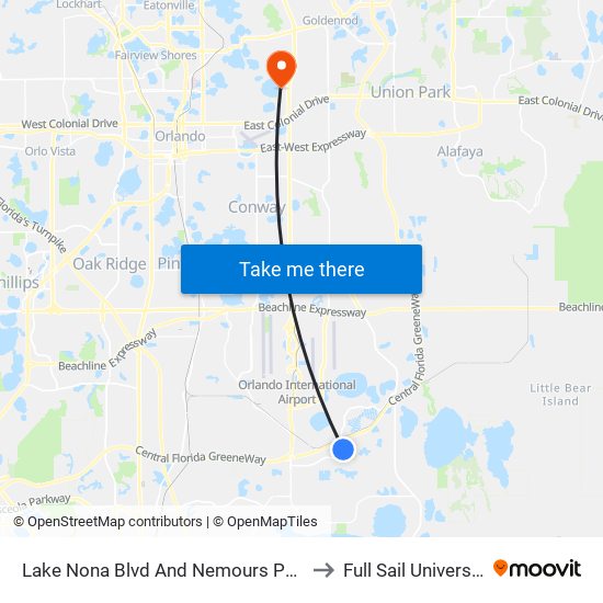 Lake Nona Blvd And Nemours Pkwy to Full Sail University map