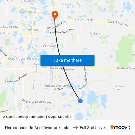 Narcoossee Rd And Tavistock Lakes Blvd to Full Sail University map