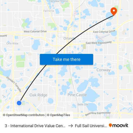 3 - International Drive Value Center to Full Sail University map