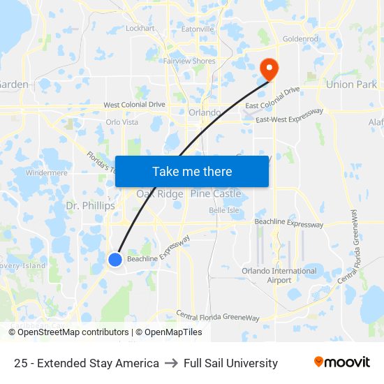 25 - Extended Stay America to Full Sail University map