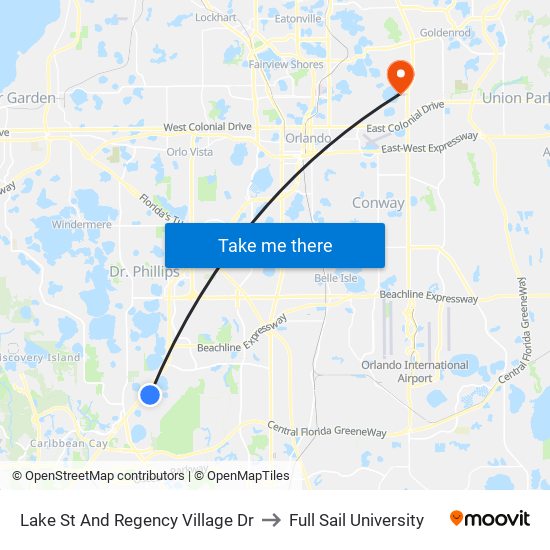 Lake St And Regency Village Dr to Full Sail University map