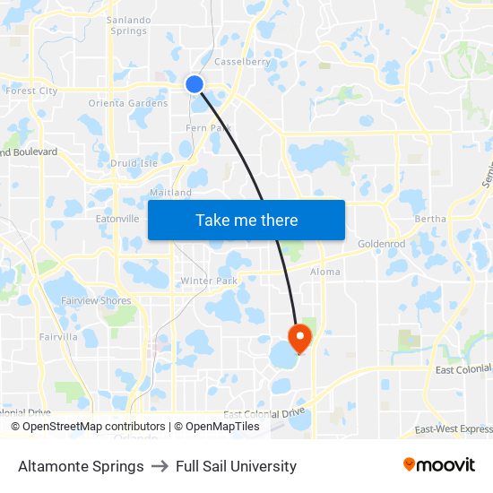 Altamonte Springs to Full Sail University map