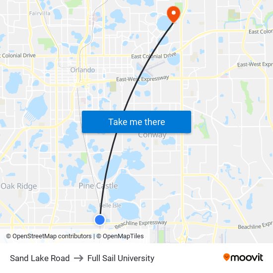 Sand Lake Road to Full Sail University map