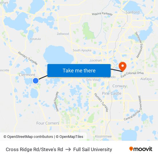 Cross Ridge Rd/Steve's Rd to Full Sail University map