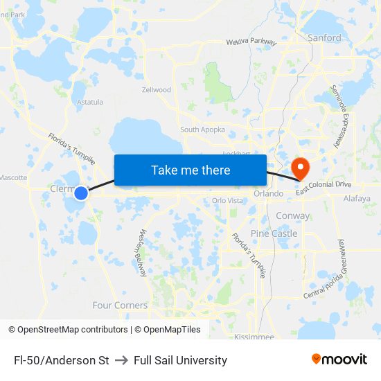 Fl-50/Anderson St to Full Sail University map