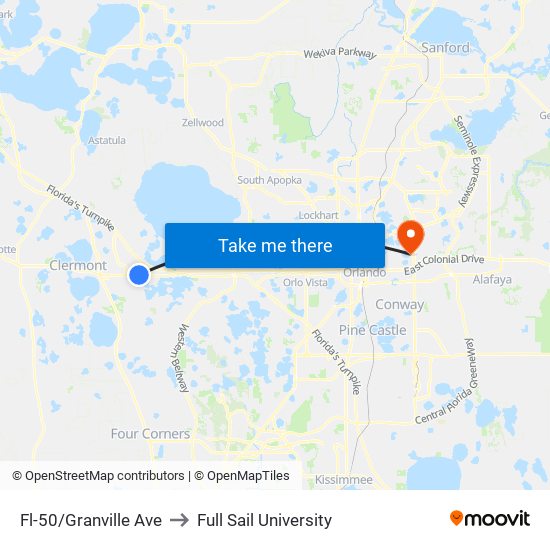 Fl-50/Granville Ave to Full Sail University map