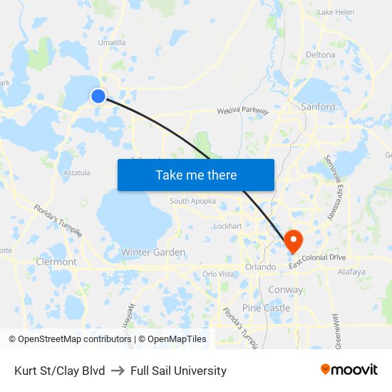 Kurt St/Clay Blvd to Full Sail University map