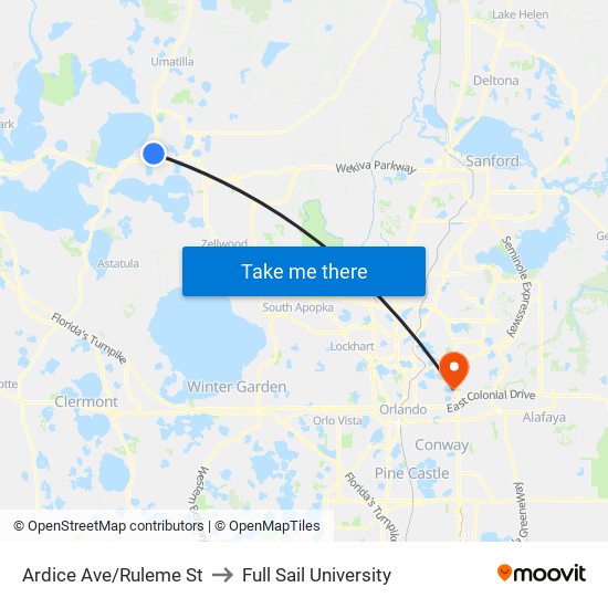 Ardice Ave/Ruleme St to Full Sail University map