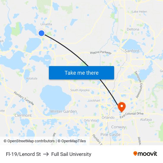 Fl-19/Lenord St to Full Sail University map