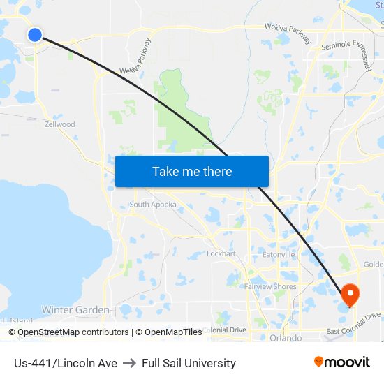 Us-441/Lincoln Ave to Full Sail University map