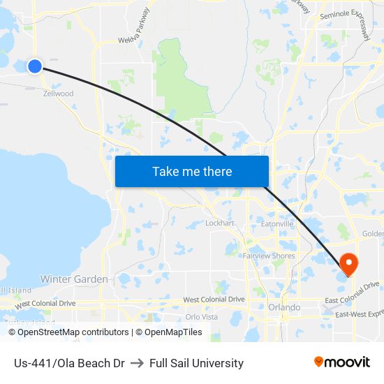 Us-441/Ola Beach Dr to Full Sail University map