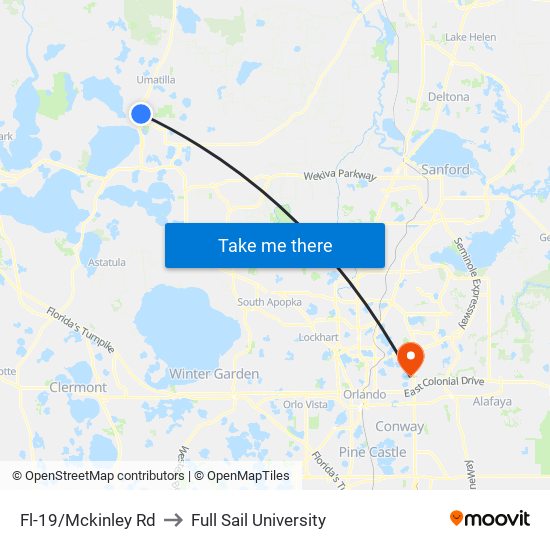 Fl-19/Mckinley Rd to Full Sail University map