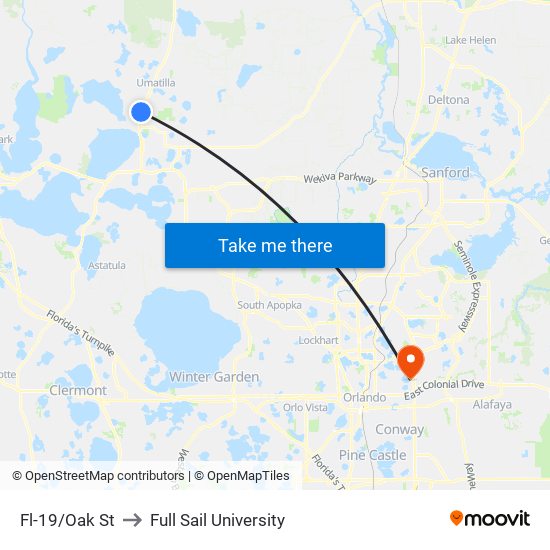 Fl-19/Oak St to Full Sail University map