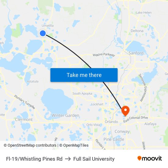 Fl-19/Whistling Pines Rd to Full Sail University map