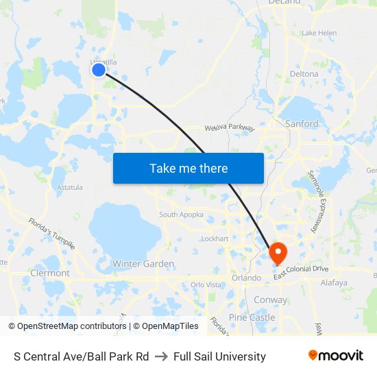 S Central Ave/Ball Park Rd to Full Sail University map