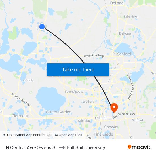 N Central Ave/Owens St to Full Sail University map