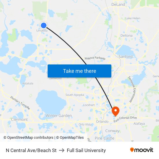 N Central Ave/Beach St to Full Sail University map