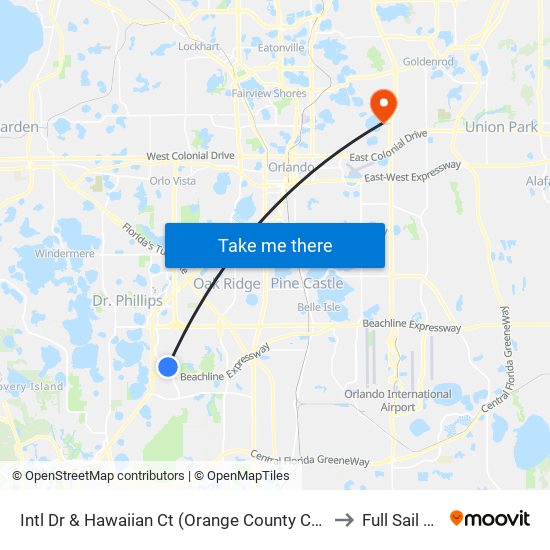 Intl Dr & Hawaiian Ct (Orange County Convention Ctr N/S Concourse) to Full Sail University map