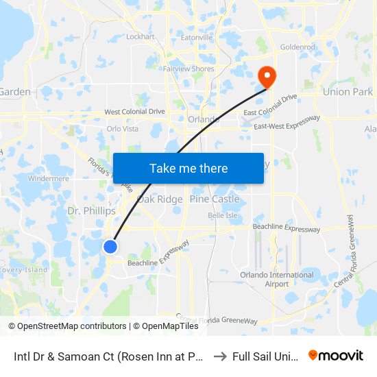 Intl Dr & Samoan Ct (Rosen Inn at Pointe Orlando) to Full Sail University map