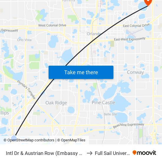 Intl Dr & Austrian Row (Embassy Suites) to Full Sail University map