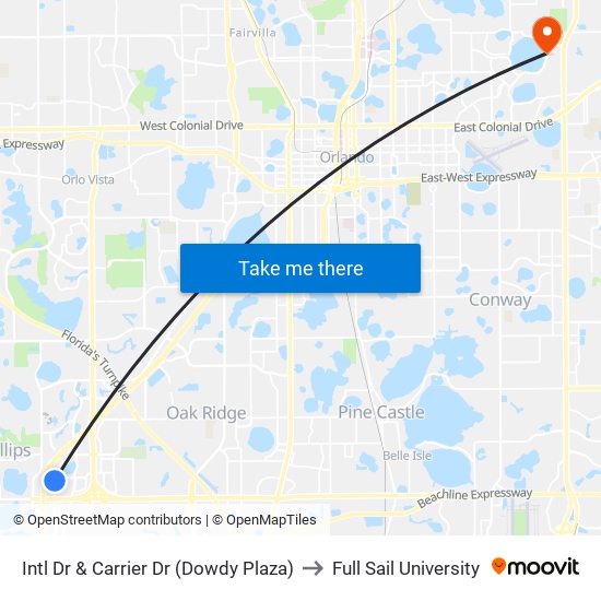 Intl Dr & Carrier Dr (Dowdy Plaza) to Full Sail University map