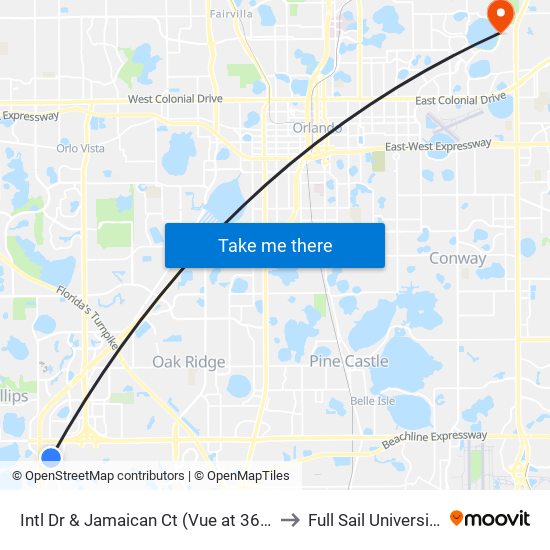 Intl Dr & Jamaican Ct (Vue at 360) to Full Sail University map