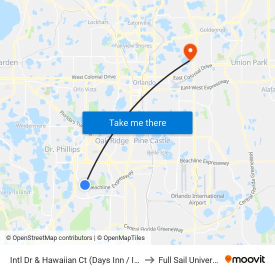 Intl Dr & Hawaiian Ct (Days Inn / Ihop) to Full Sail University map