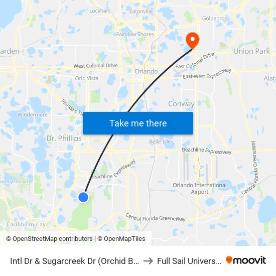 Intl Dr & Sugarcreek Dr (Orchid Bay) to Full Sail University map
