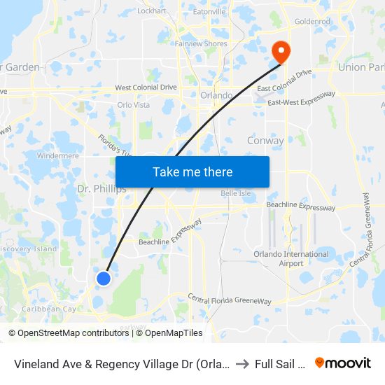 Vineland Ave & Regency Village Dr (Orlando Vineland Premium Outlets) to Full Sail University map