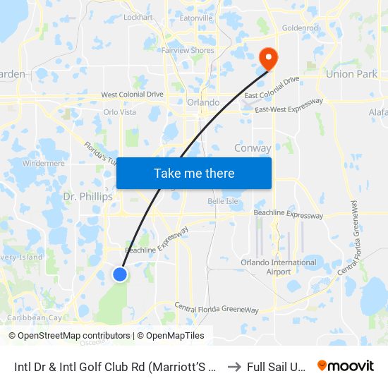 Intl Dr & Intl Golf Club Rd (Marriott’S Grande Vista Resort) to Full Sail University map
